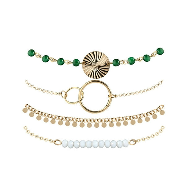Pulsera con cuatro capas de agua, pulsera con combinación de piezas, pulsera redonda con cuentas, pulsera con ondas y pompones surtidos