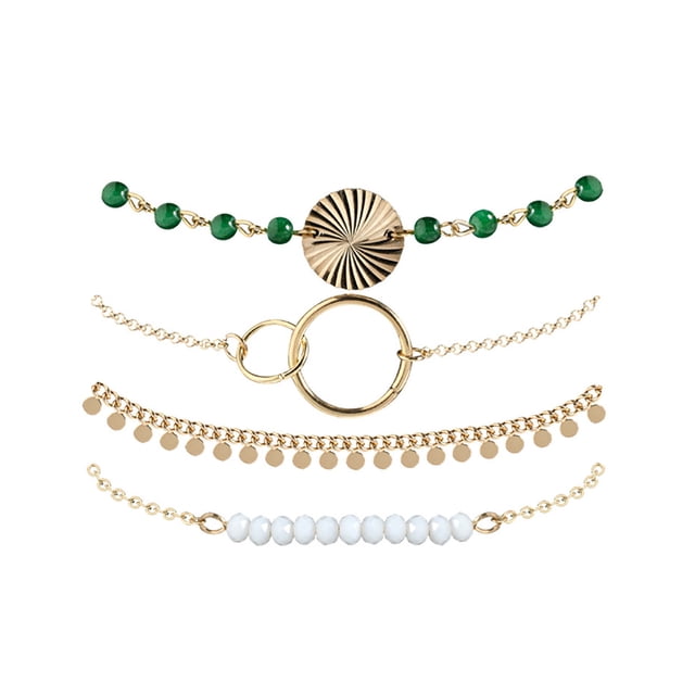 Pulsera con cuatro capas de agua, pulsera con combinación de piezas, pulsera redonda con cuentas, pulsera con ondas y pompones surtidos