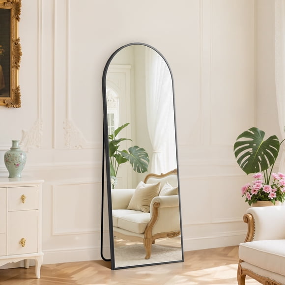 EDX Miroir sur Pied Arqué Noir 59 Pouces X 16 Pouces avec Cadre en Métal, Miroir Pleine Longueur, à Poser au Mur.