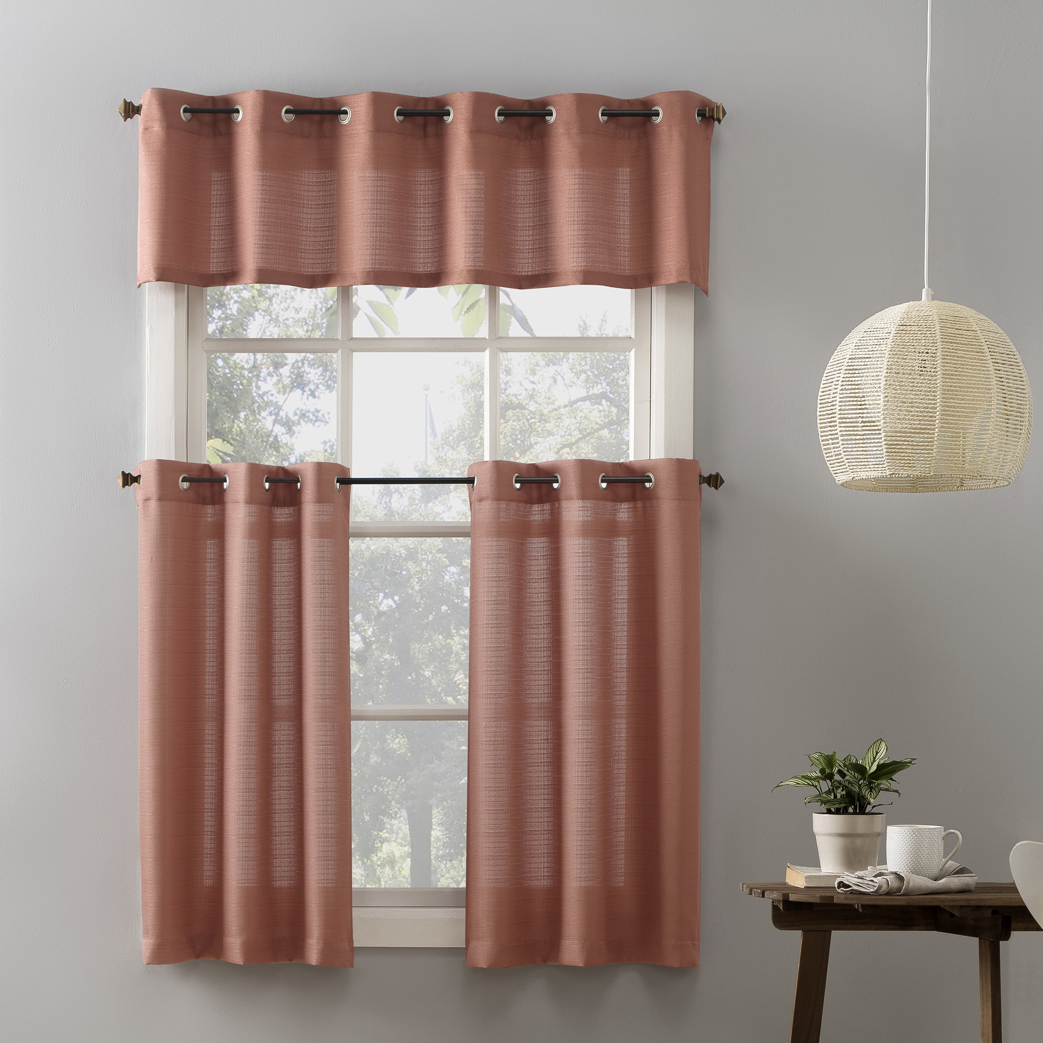 Mainstays Elevated Solid 3 Piece Kitchen Curtain Set - Walmart.com