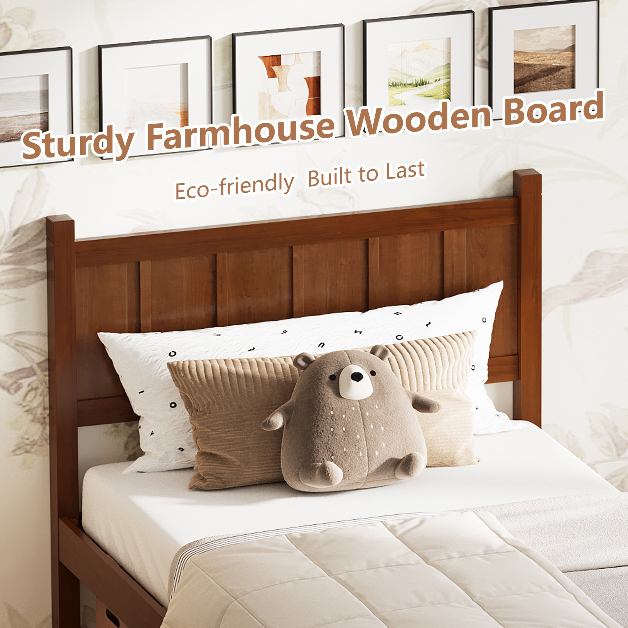Noble House Twin Platform Bed with Headboard and Footboard, Wood Frame, Dark Walnut