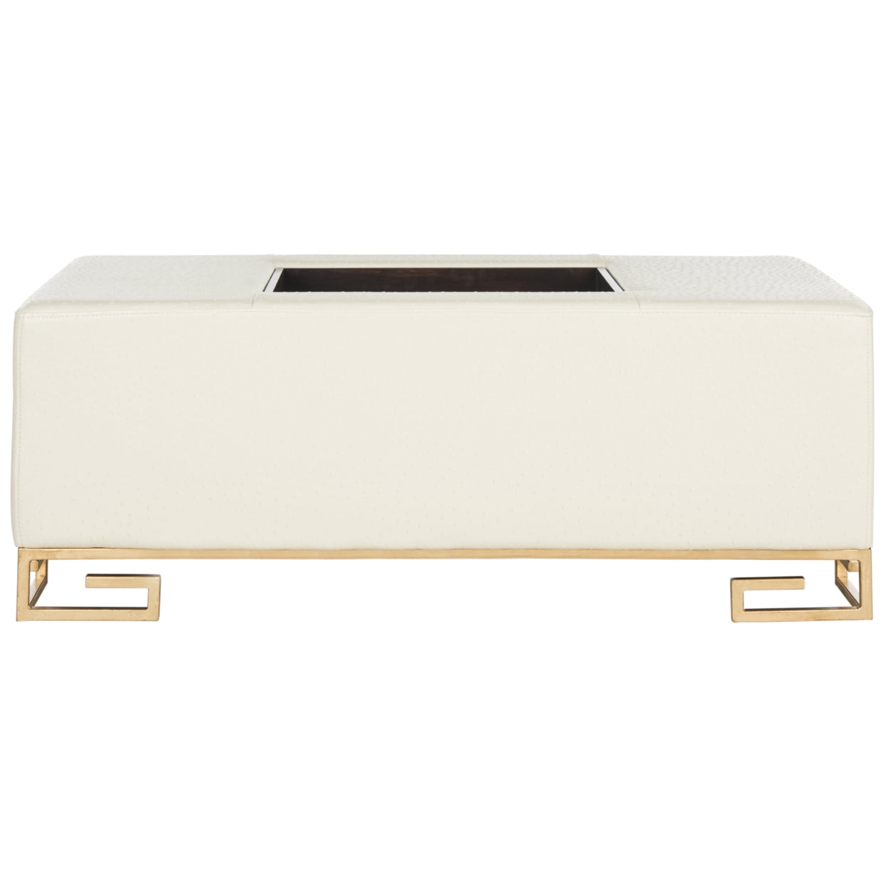SAFAVIEH Julian Faux Ostrich Tray Ottoman/Coffee Table, Creme/Gold