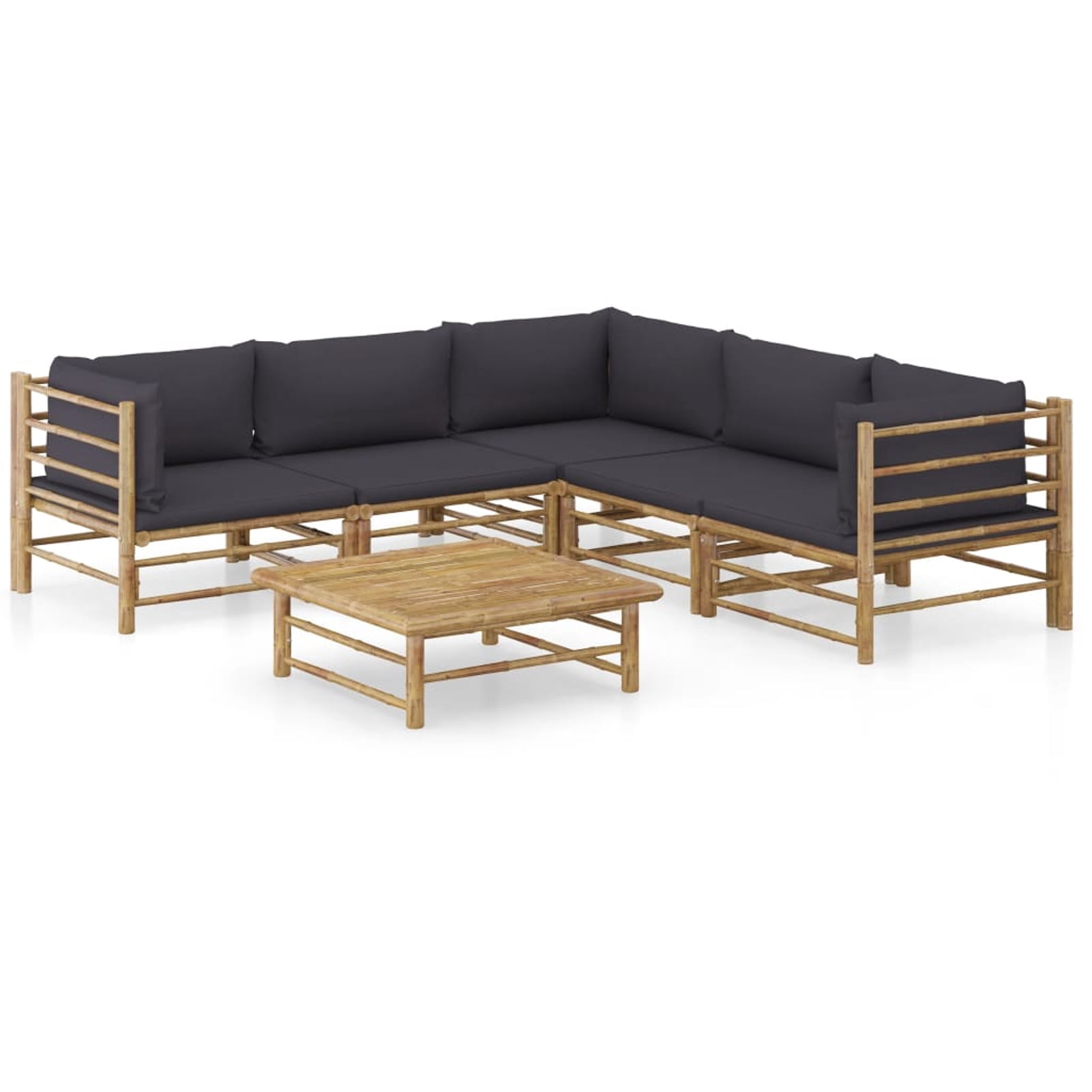 Dcenta 6 Piece Patio Set with Dark Gray Cushions Bamboo
