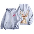 thumbnail image 4 of WEAIXIMIUNG Sweat à Capuche Zippé pour Femmes Mode Imprimé Cerf Leaping Manches Longues Poche Cordon Décontracté Sport, 4 of 6