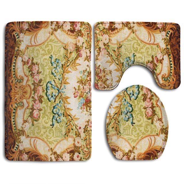 ABPHQTO Flor Juego de alfombras de baño de 3 piezas Alfombra de baño Alfombra de contorno y tapa de inodoro ABPHQTO Cont-CHAPPLE-29139