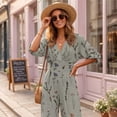 thumbnail image 7 of Women's One Piece Jumpsuits Casual V-Neck Short Sleeve Wide Leg Rompers Summer High Waist Beach Vacation Outfits with Pockets, 7 of 7
