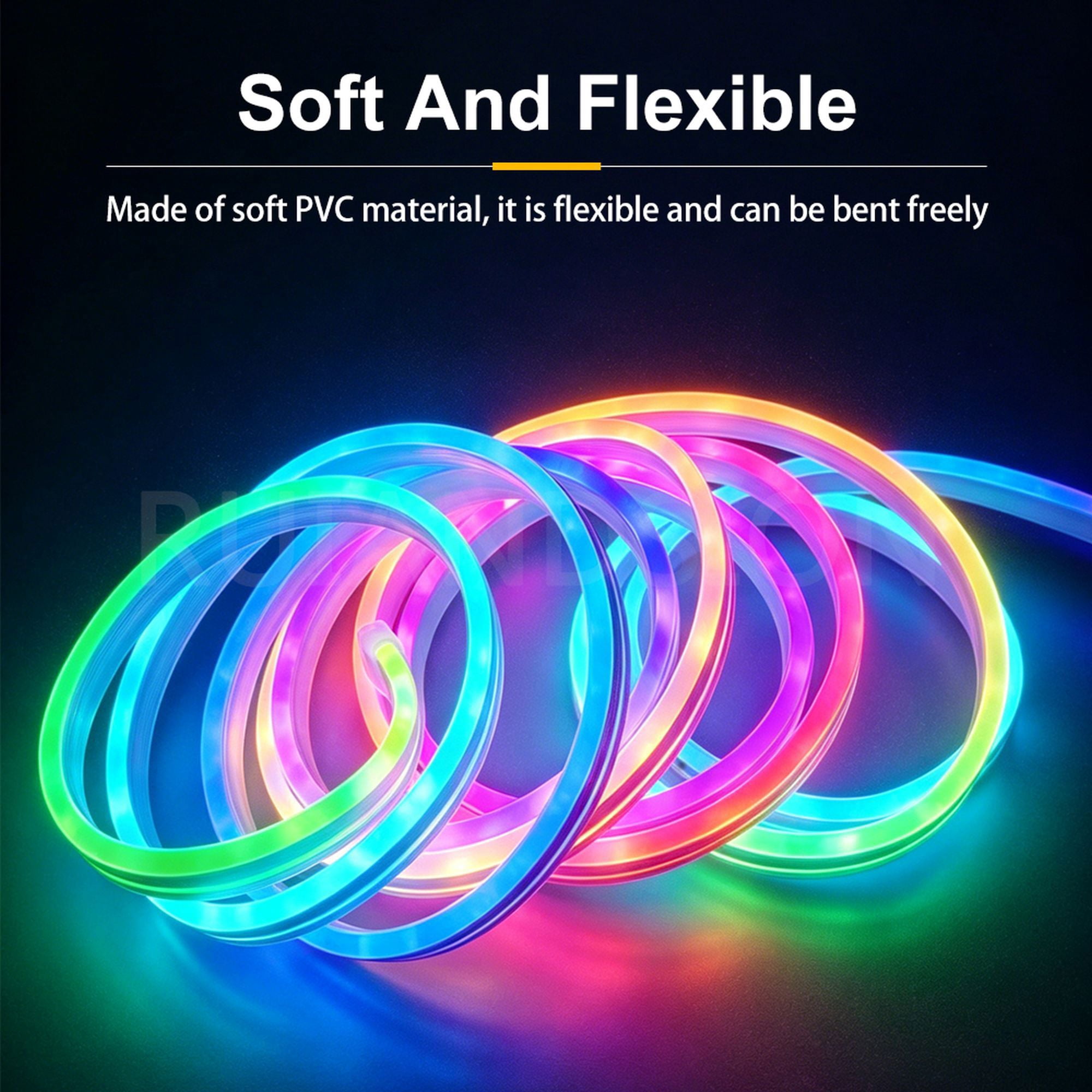 Ruiandsion RGBIC 32.8ft LED Neon Strip Lights, DC 5V USB Bluetooth and App Remote, Flexible DIY Design for Game Room Bedroom, 1-Pack