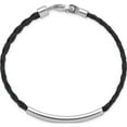 thumbnail image 3 of Sterling Silver Rhodium-Plated Black Braided Leather Bracelet (7 X 5) Made In Italy qg1086-7, 3 of 6