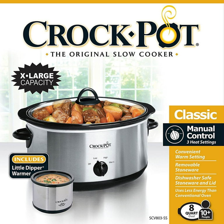 Crock-Pot® 8-Quart Manual Slow Cooker, Stainless Steel with Little Dipper®  Food Warmer