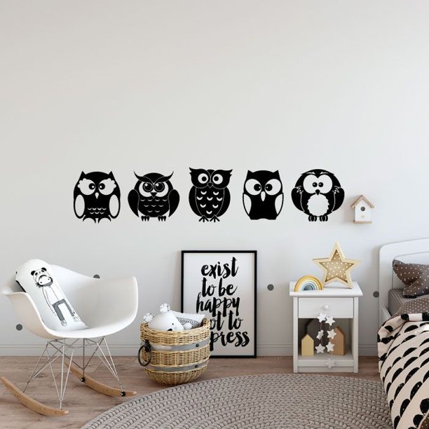 Cute Night Owls Cute Baby Owls Themed Silhouette Design Wall Decoration Vinyl Wall Art Sticker Wall