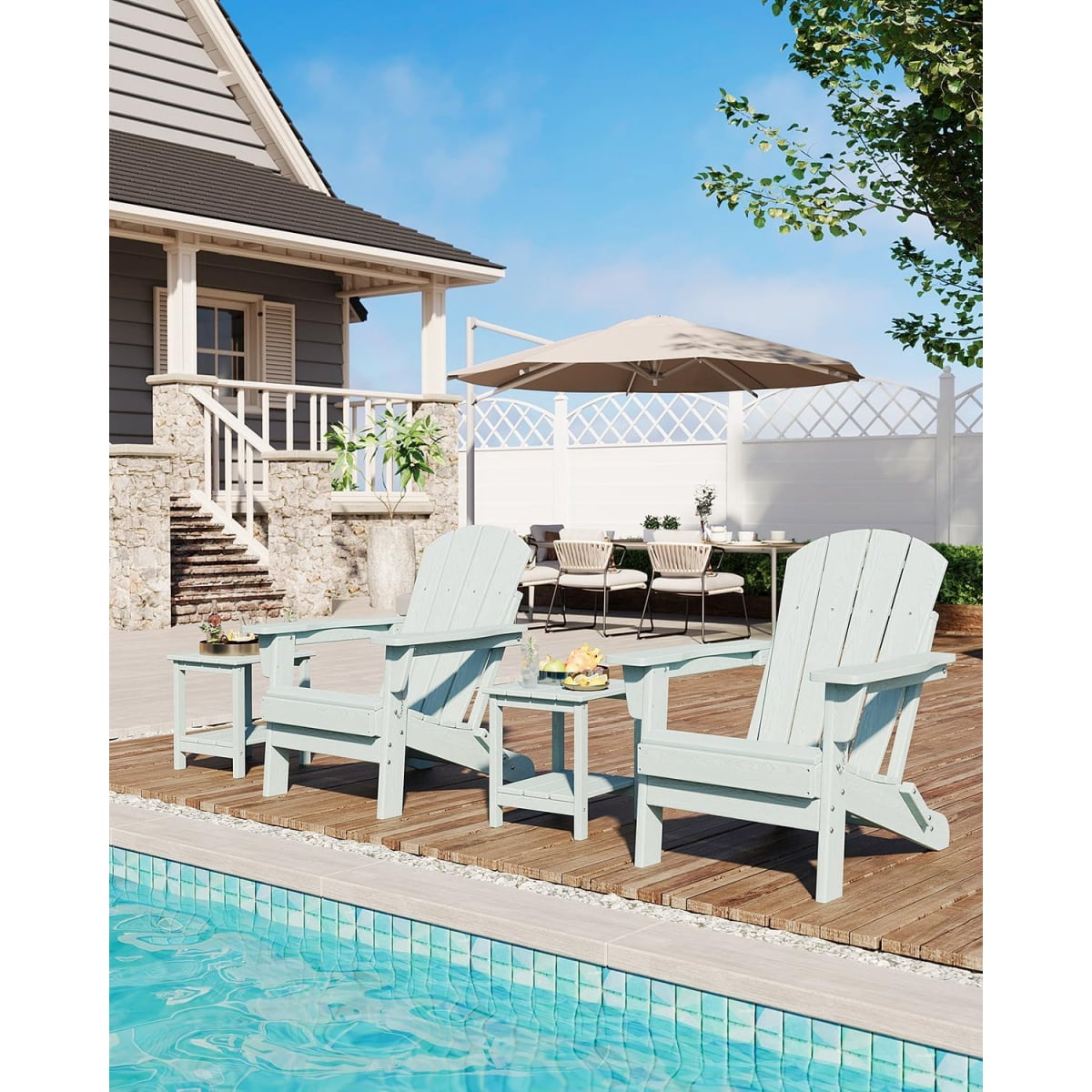 1PC Folding Adirondack Chair, HDPE Outdoor All-Weather Fire Pit Chairs, Outdoor Wooden Lounge Chair, Modern Lounger Adirondack Chairs Ergonomic Extended Backrest for Deck, Patio, Pool, Backyard