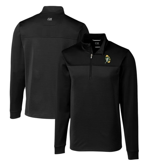 Men's Cutter & Buck Black Green Bay Packers Throwback Logo Traverse Stripe Stretch Quarter-Zip Big & Tall Pullover Top