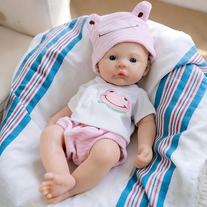 iCrade Finished Lovely 12" Realistic Reborn Baby Dolls Girl Elastic Solid Silicone Cuddly Reborn Newborn Babies Full Body Flexible Super Soft Lifelike Baby Dolls for Kids & Collectors