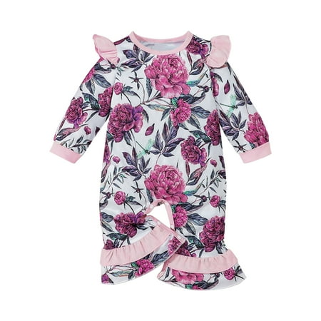 

Odeerbi Clearance Toddler Kids Baby Girls Fashion Cute Long Sleeve Ruffles Flowers Pattern Romper Jumpsuit