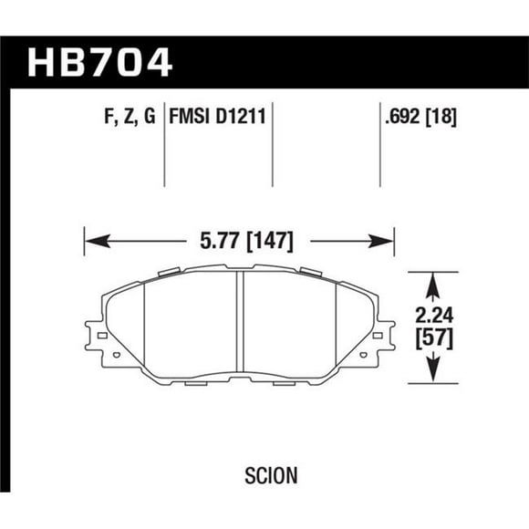 Plaquettes de Frein avant Hawk Performance HB704F.692 Ch pour 09-10 Pontiac Vibe 2.4L & 11-12 Scion TC