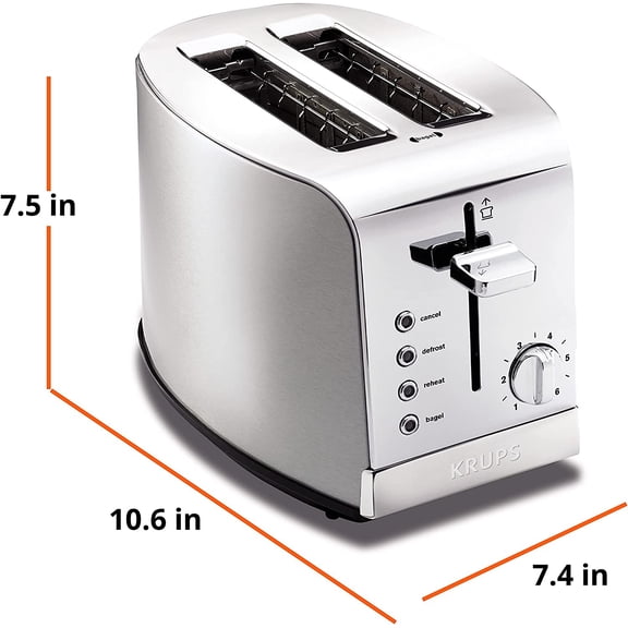 2 Slice Toaster with 6 browning levels and 4 easy-to-use functions, Stainless Steel, Silver