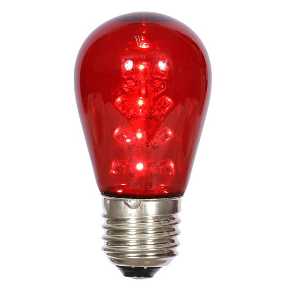 Vickerman S14 Red LED Transparent E26 Medium Nickel Base Bulb, 5 per pack.