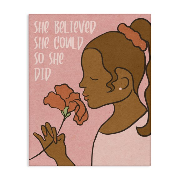 Stupell Industries Contemporary So She Did Inspirational Phrase Girl with Flower Canvas Art, 16 x 20, by Lil' Rue