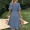 thumbnail image 4 of Ayolanni Short Sleeve Sundresses for Women Solid Flutter Sleeve Lightweight Crew Neck Maxi A-Line Dress Beach Ruched Waist Ruffle Vacation Casual Sundress Blue M, 4 of 9