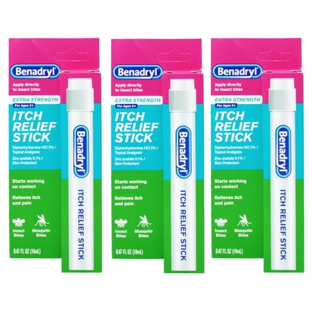 Benadryl Extra Strength Itch Relief Stick, Topical Analgesic for Pain & Itch, 0.47 Fl Oz, Pack of 3