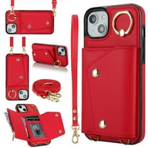 ShellTech for iPhone 14 Wallet Case with Cross Body Chain,Zipper Case Cover with Coin Pocket Lanyard,Red