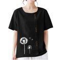 thumbnail image 4 of Lydiaunistar Hauts de Printemps pour Femmes Grande Taille Décontracté Col Rond Imprimé Manches Courtes Blouse Boutonnée T-Shirt Polyester Léger pour l'Été Noir, 4 of 6