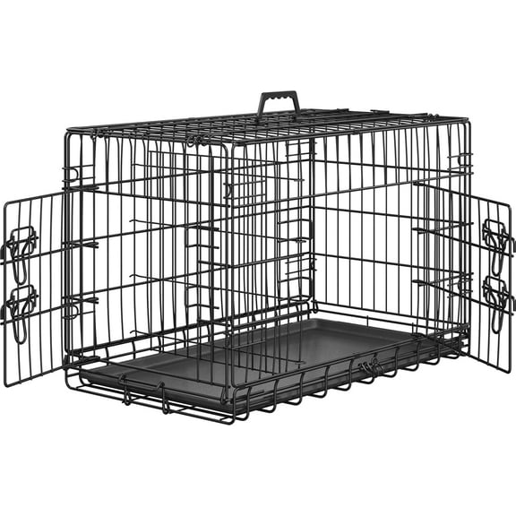 WSWJY 30 in Small Animal Cage Double Door Bunny Cage Folding Rabbit Cage with Removable Tray Portable Hedgehog Cage with Divider Metal Ferret Cage, Black