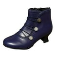 thumbnail image 4 of Rokment Women's Retro Dress Combat Boots with Side Zipper Christmas Dancing Party Vintage Leather Round Toe Mid Heel Dressy Ankle Booties Blue Size 7.5, 4 of 6