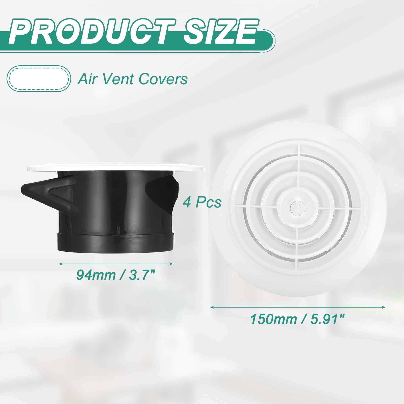 Uxcell 4pcs Soffit Vent 4" ABS Adjustable Round Louvered Vent Cover Grille Cover Ceiling Diffuser for Home Bathroom Office Kitchen Ventilation System