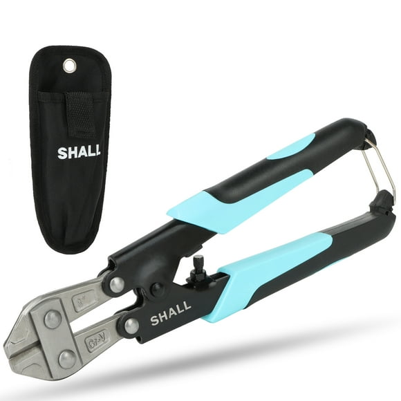 SHALL 8-Inch Mini Bolt Cutter, Small Heavy Duty Wire Cutter, Two-Color Ergonomic Handle, Security Lock, More Efficient Leverage & Adjustable Opening, Belt Bag Included