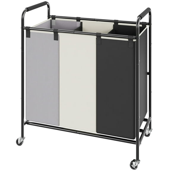 KFFKFF Laundry Sorter Cart 3-Section Laundry Sorter with Wheels & Removable Bags