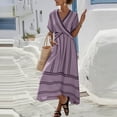 thumbnail image 7 of Mifsaly Womens Boho Maxi Dresses V Neck Short Sleeve Flowy Summer Sundresses High Waist Striped Lightweight Beach Vacation Dress L, 7 of 7