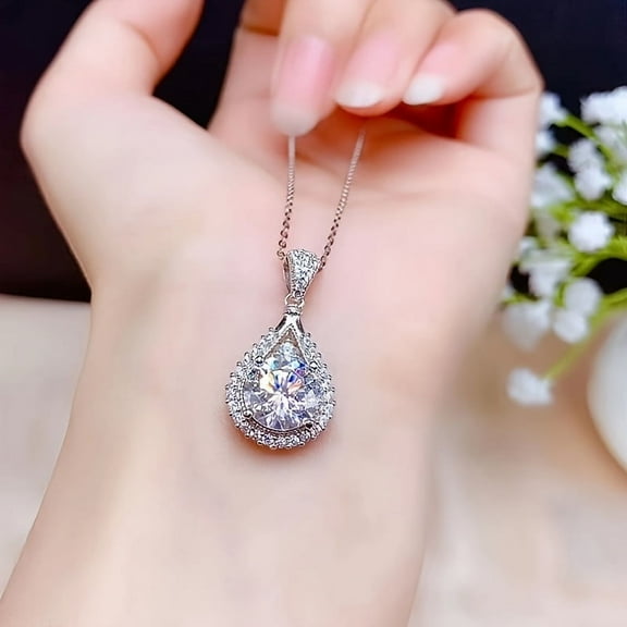 Elegant 3 Carat Moissanite Droplet Pendant Necklace, Perfect for Weddings, Birthdays, and Mother's Day, Exquisite Jewelry Gift for Women, Shaped, Lovely