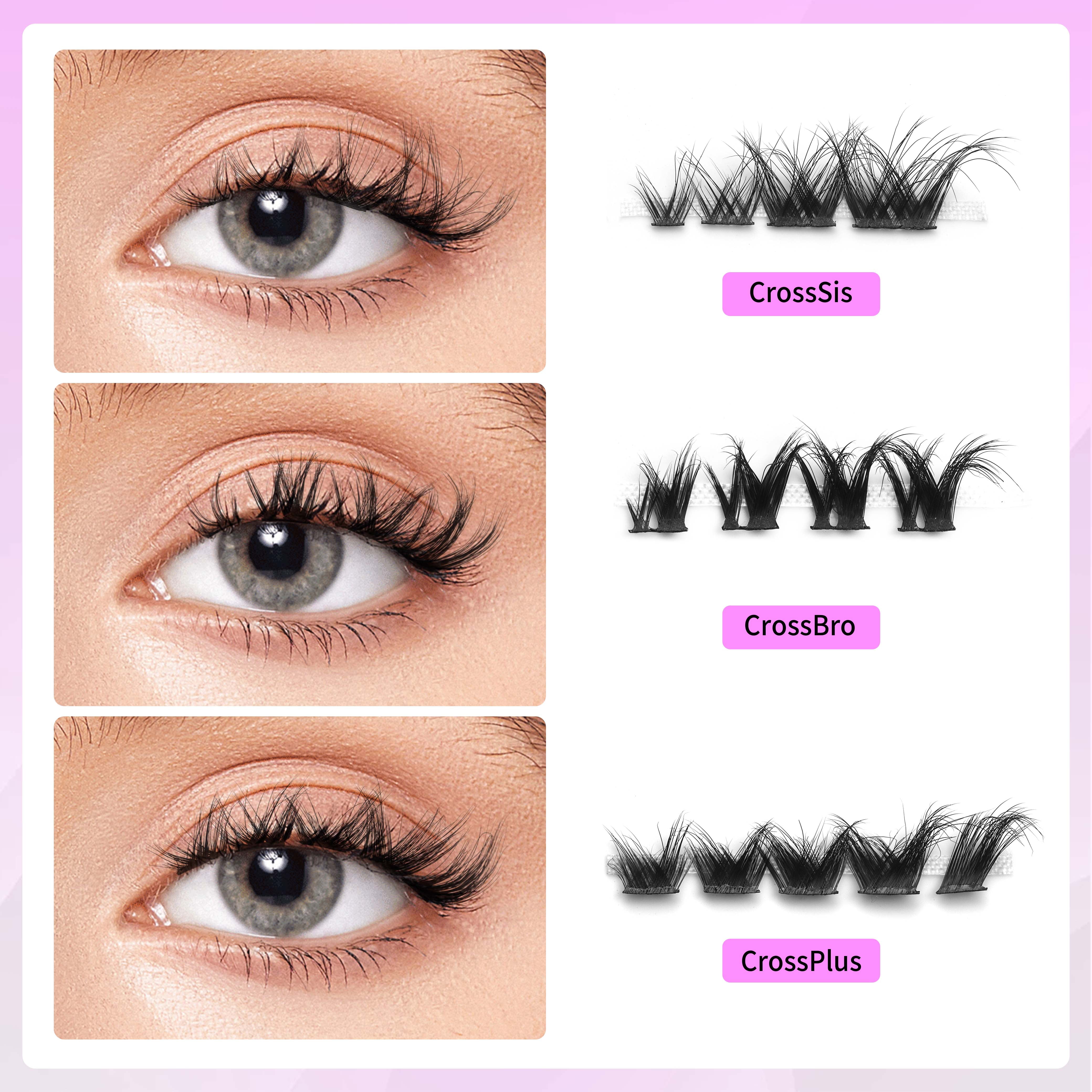 Veyesbeauty DIY Cross Lashes Cluster - Reusable False Eyelash Extensions for Natural & Dramatic Looks, Easy 5-Second Application
