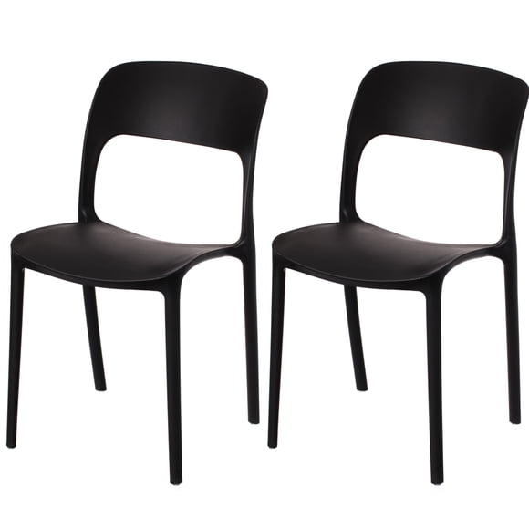 Chaise de Salle à Manger d'Extérieur Moderne en Plastique avec Dossier Ouvert et Courbé, Noire, Ensemble de 2