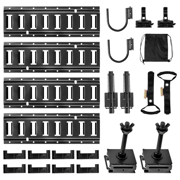 VEVOR E-Track Tie-Down Rail Kit, 4 Pack 1.3 ft E Track Rails, 2 U-Shaped Hooks, 2 Tool Holders, 2 Track Shelf Brackets, 2 Tire Holders, 2 Cable Storage Rings, 8 End Caps & 1 Bag,Fit for Vans Trailers