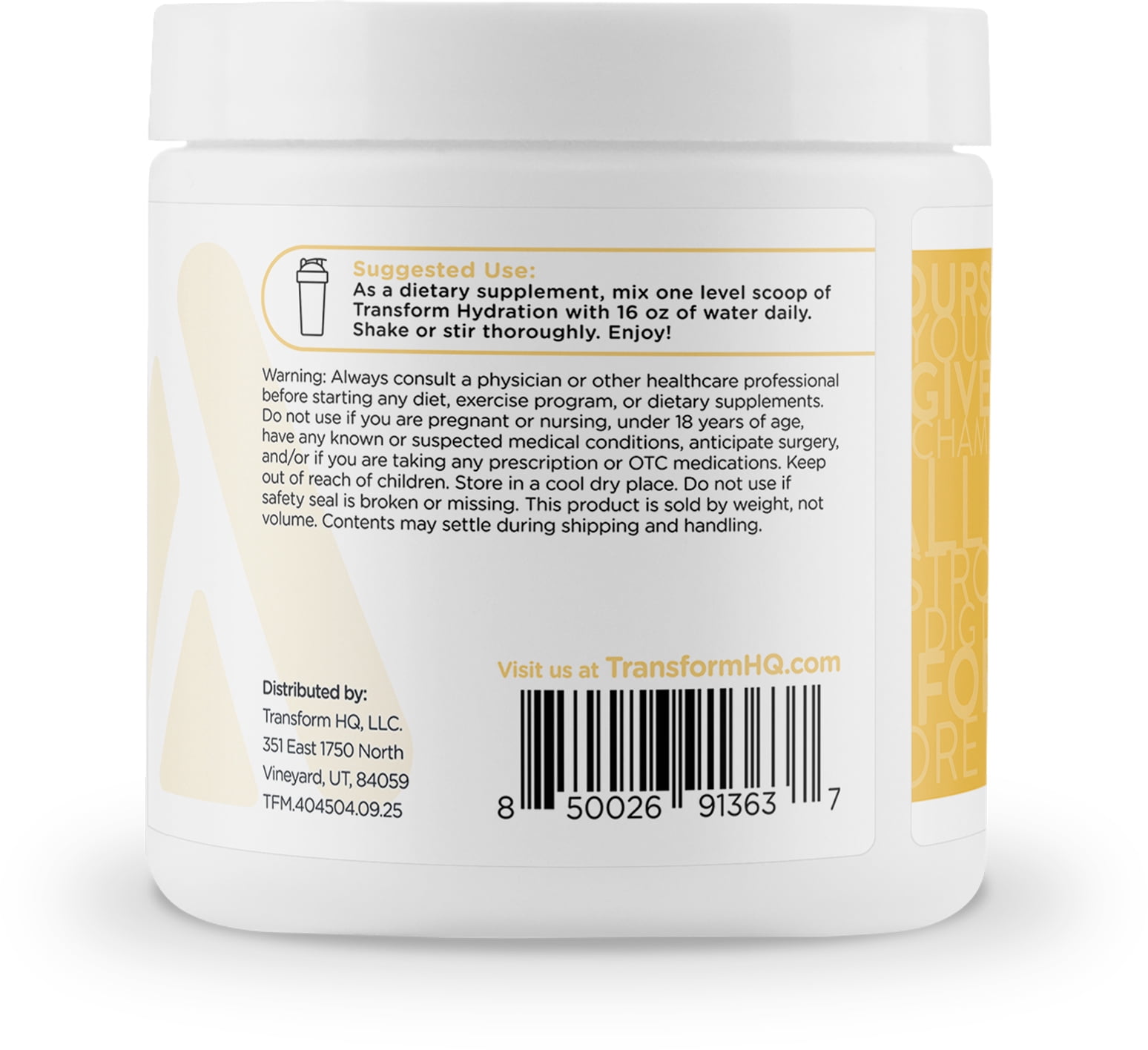 TransformHQ Hydration (42 Servings) Pina Colada - Electrolytes, Mental Clarity, Vitamins