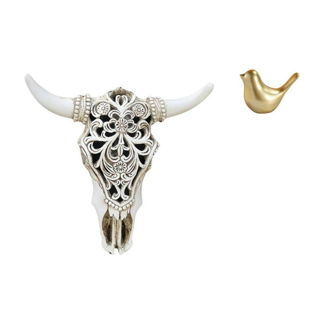 Arte colgante de pared con cabeza de toro tribal y escultura de pájaro dorado para decoración moderna de granja, oficina, dormitorio y sala de estar.