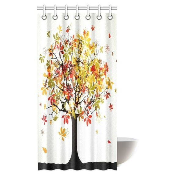 MYPOP Abstract Nature Art Decor Shower Curtain, Beautiful Tree of Life and Falling Leaves in Autumn Fabric Bathroom Shower Curtain 36 X 72 Inches