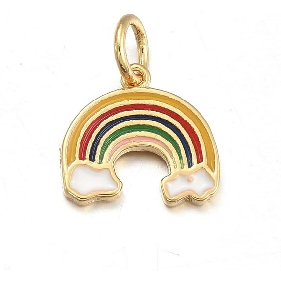 Brass Enamel Charms with Jump Rings Rainbow Golden 10.5x11x1mm Hole: 3.6mm