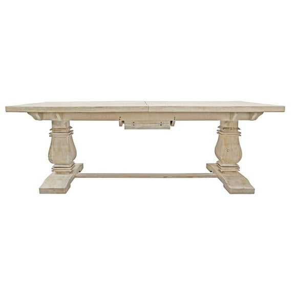 Benedict Extension Dining Table in Mango Solid Wood with White Wash Finish