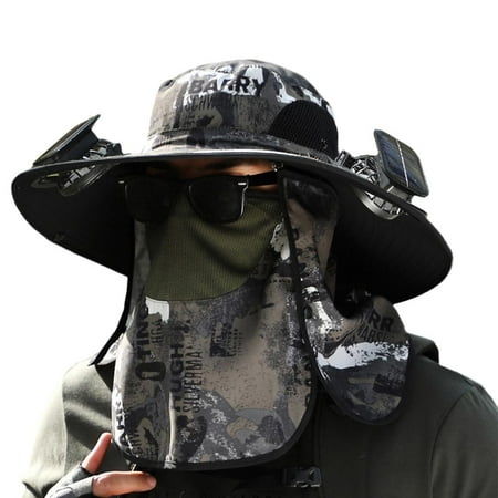 Men Sun Hat with 2 Solar Fan Fishing Hats Wide Brim Sun Hat for Summer Camp L3L4