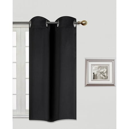 (K30) BLACK 2 Panel Silver Grommets KITCHEN TIER Window Curtain 3 Layered Thermal Heavy Thick Insulated Blackout Drape Treatment Size 30