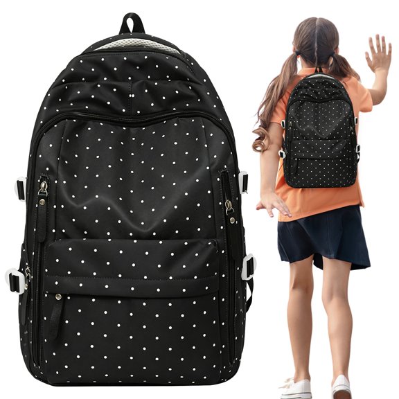 HonestMatter Cute Backpack, Women's Fashion Nylon Backpack with Polka Dots, Large Capacity Daypack for Travel and Everyday Carry