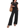 thumbnail image 3 of Women's Wide Leg Crochet Sheer Knit Sweater Matching Sets 2 Piece Set Pants Outfit Top for Lounge Black S, 3 of 10