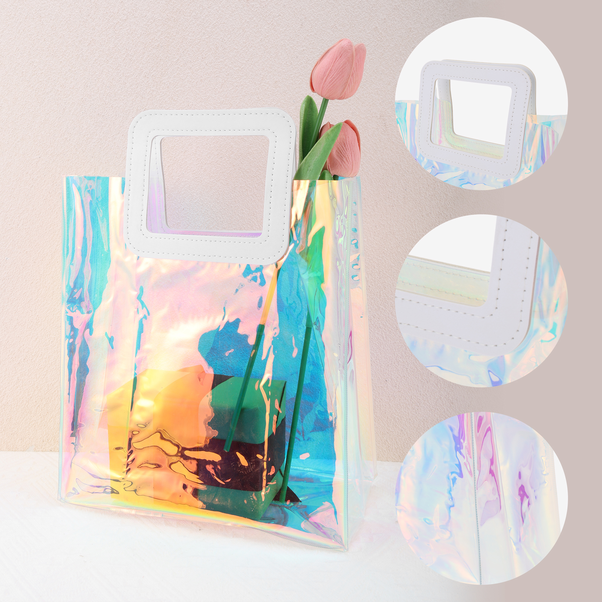 Unique Bargains Square Clear Gift Bag 1Pc White Multicolor 9.84"x5.31"x11.02"