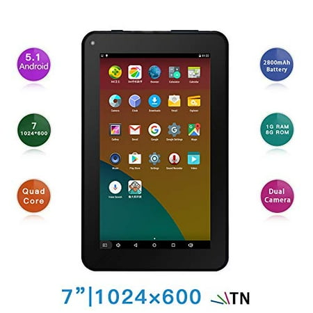 Real Time Dual Quad (Haehne 7 Inches Tablet PC - Google Android 5.1 Quad Core, 1024 x 600 Screen, 2.0MP 0.3MP Dual Camera, 1G RAM 8GB ROM,)