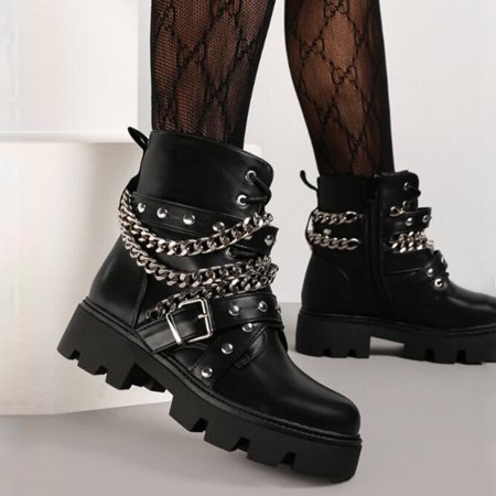 

ZMHEGW Boots For Women Square Heel Booties Platm Mid Tube Punk Style Side Zipper Booties Boots Shoes