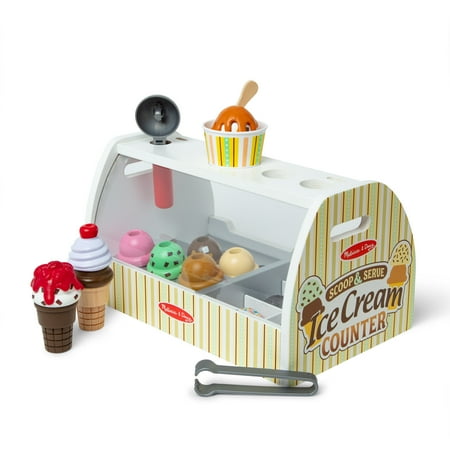 Melissa & Doug Wooden Scoop and Serve Ice Cream Counter With Play Food and Accessories (28 Pcs)