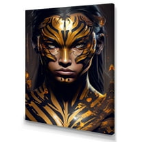 Designart Black And Gold Tiger Woman VI Canvas Wall Art